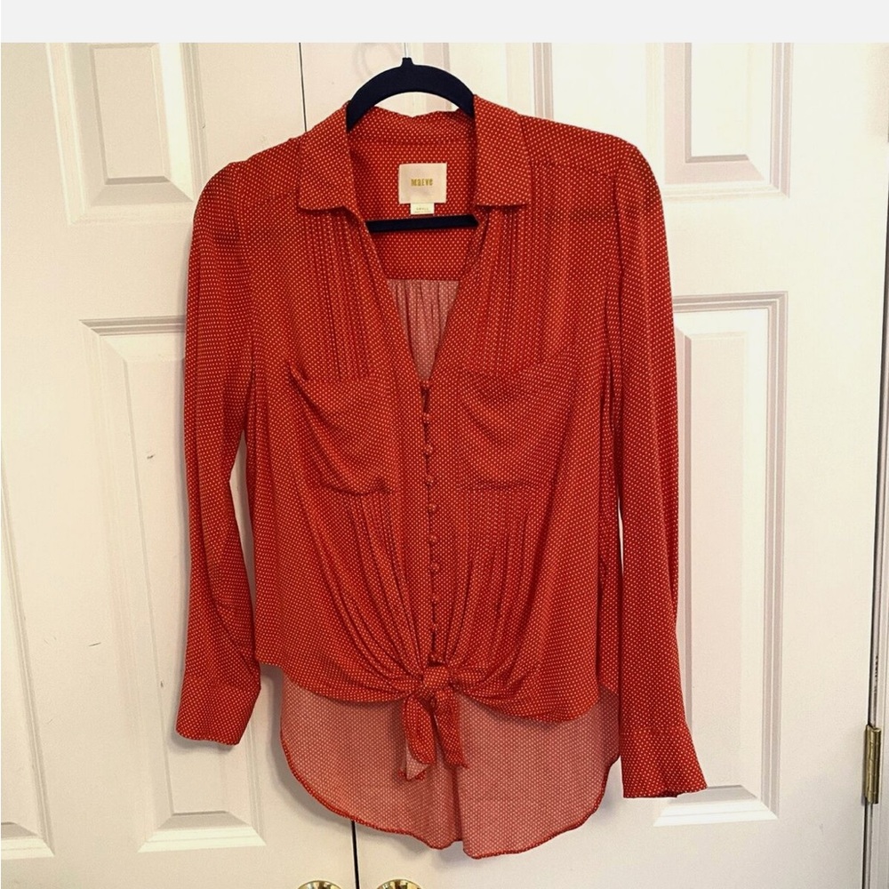 Anthropology Maeve red pin tuck Swiss dot shirt xsmall